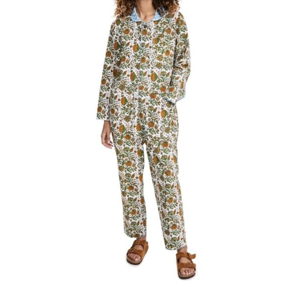 SZ Blockprint Jumpsuit Padra Print in Moss Floral Cotton One-Piece L - Picture 2 of 10